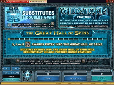 Thunderstruck II Paytable