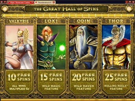 Thunderstruck II Slot Bonus Selection Screen